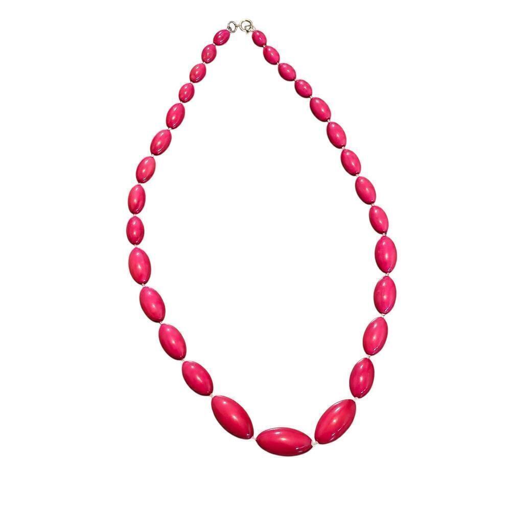 Vintage Pink 80s Necklace 12" Oval Beaded Chunky Glam Rock Retro Girly